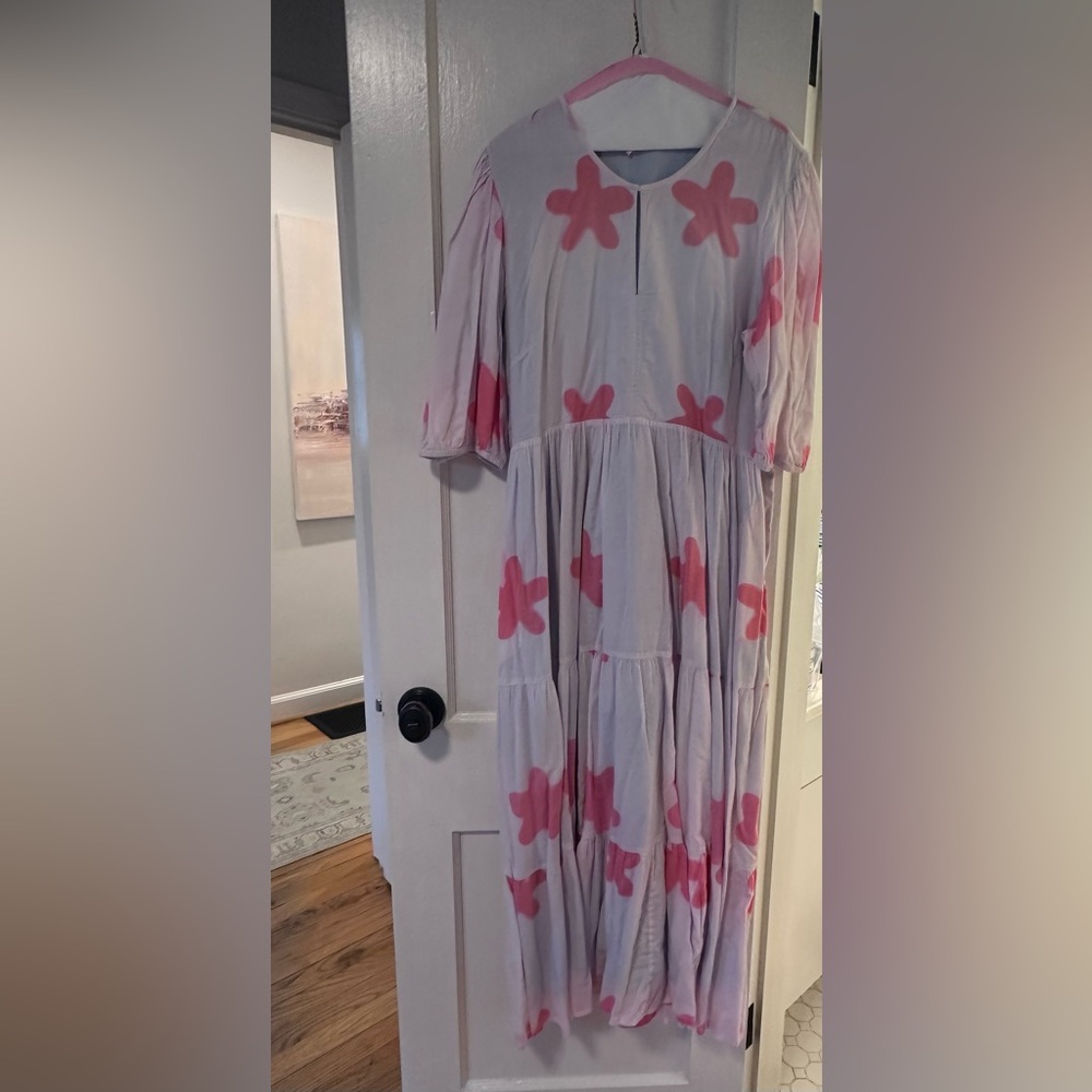 Oliphant White Maxi Dress with Pink Floral Patterns - Picture 2 of 3